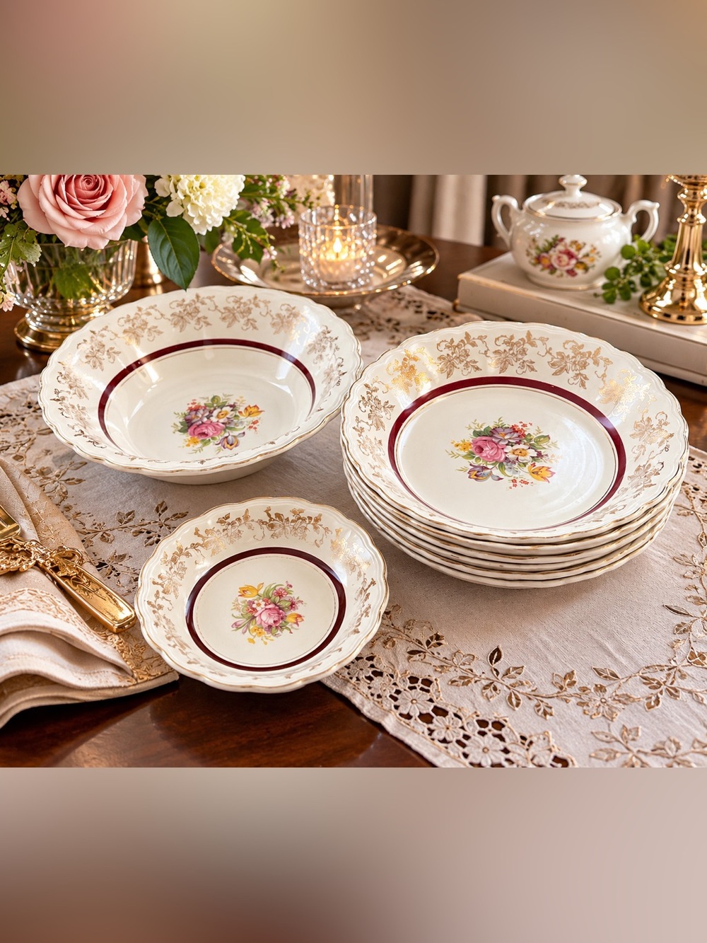 Vintage Orleans Floral China – 9-Piece Set
